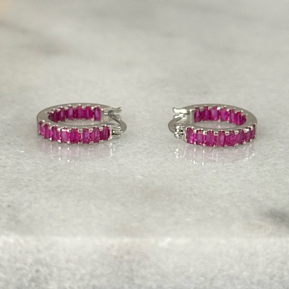 Modest Lu Jewelry - Sterling Silver Princess Pink Crystal Hoop Earrings 

Brand New